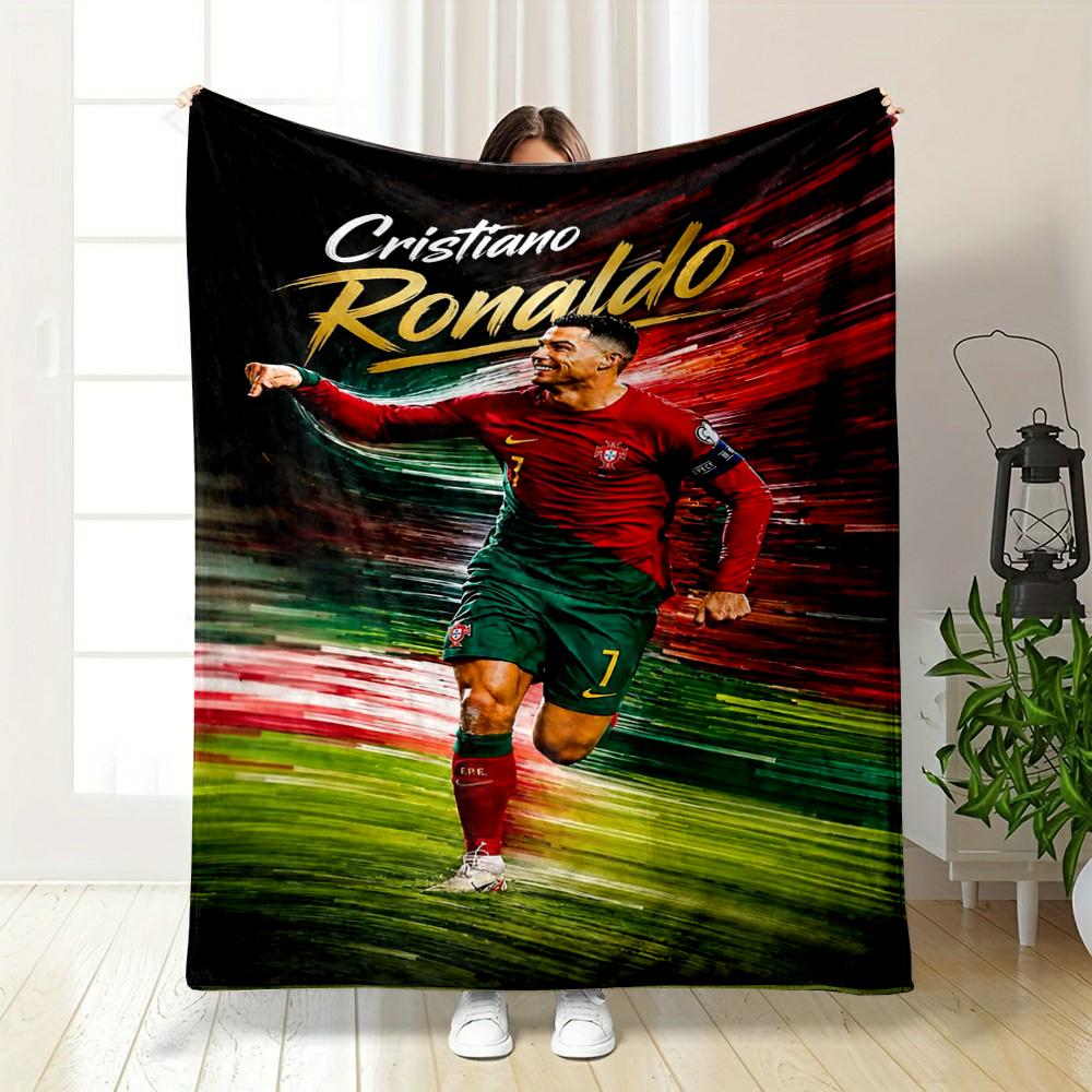 Red and Green Soccer Champion Printed Flannel Blanket for Bedroom, Living Room, Sofa, and Nap