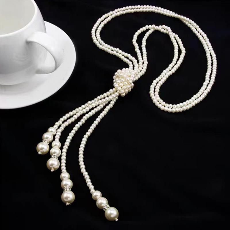Multi-Layered Pearl Necklace Vintage Banquet Sweater Chain Pendant Accessories