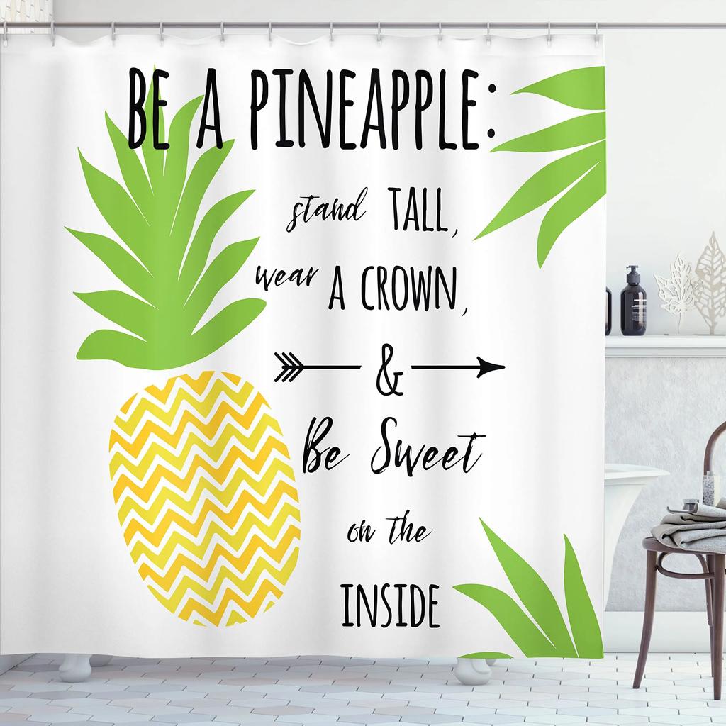 Pineapple Fruit Tropical Shower Curtain For Bathroom Decor Summer Green Leaves Blue Yellow Printed Fabric Waterproof With Hooks