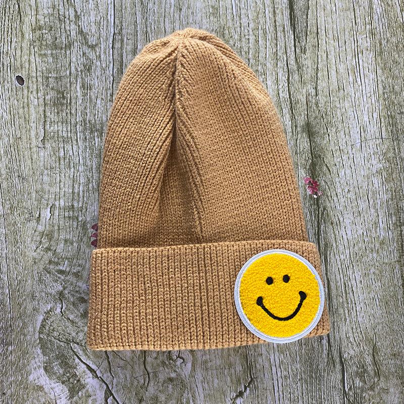 Hat Women Autumn and Winter Smiley Face Label Couple Knitted Hat Winter Pullover Woolen Hat Student Couple Warm Hat