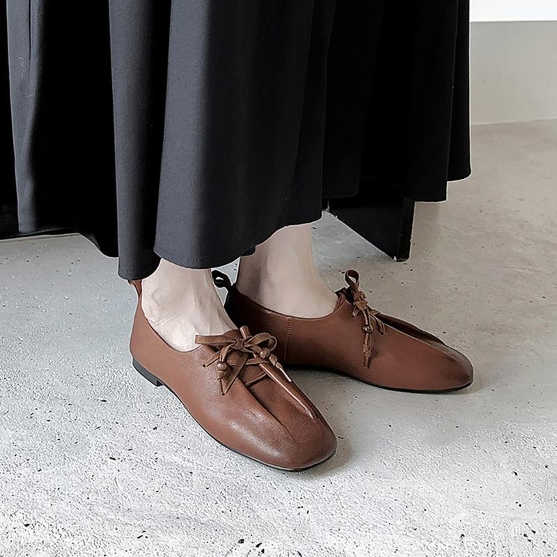 Fashion NEW Spring/Autumn Women Pumps Genuine Leather Shoes for Women Square Toe Low Heel Shoes Concise Soft Comfort Lace-up Daily Shoes
