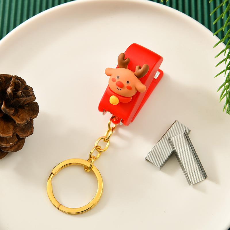 Vánoční kreslená mini sešívačka s klíčenkou - Roztomilý studentský dárek