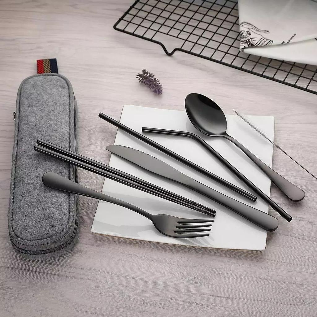 Portable Tableware Single Box Stainless Steel Reusable Travel Cutlery Set Camp Utensils Set Suitable For Outdoor Picnic Travel
