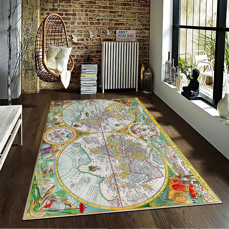 Vintage World Map Carpet suitable as a non-slip mat for the living room or bedroom sofa