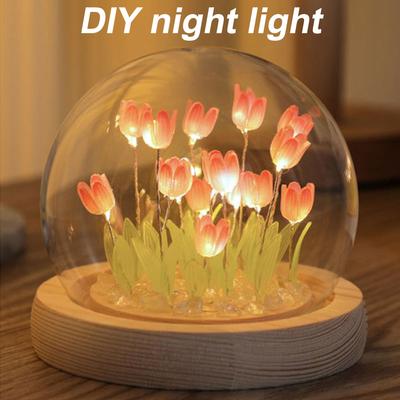 Lampe de nuit Tulipe Artificielle Lampe de Nuit LED Lampe de Table Lampe Fleur Artificielle pour Décoration de Chambre à Coucher Cadeaux de Noël