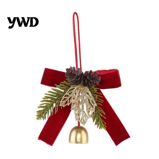 Vintage Style Holiday Gift Sets Christmas Bow Bell Hanging Ornament, Velvet Festive Wreath Decor for Ornaments Tree Home Party, Door Window