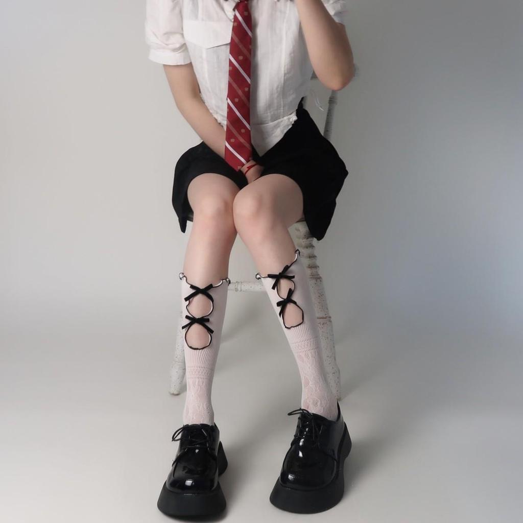 Bowknot Mid-Calf Hollow Out Cute French Girl Short Socks & Sweet Japanese Ruffled Leg Warmers