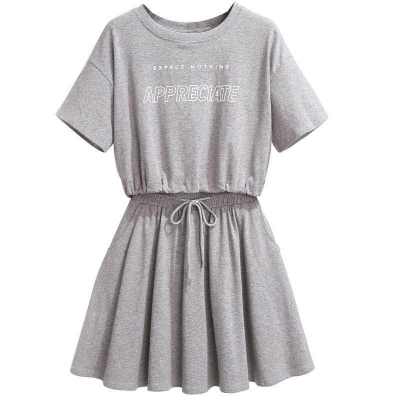 

Женский комплект из двух частей в корейском стиле: Топ с короткими рукавами и короткая юбка — облегающий, милый, свободный летний наряд M серый