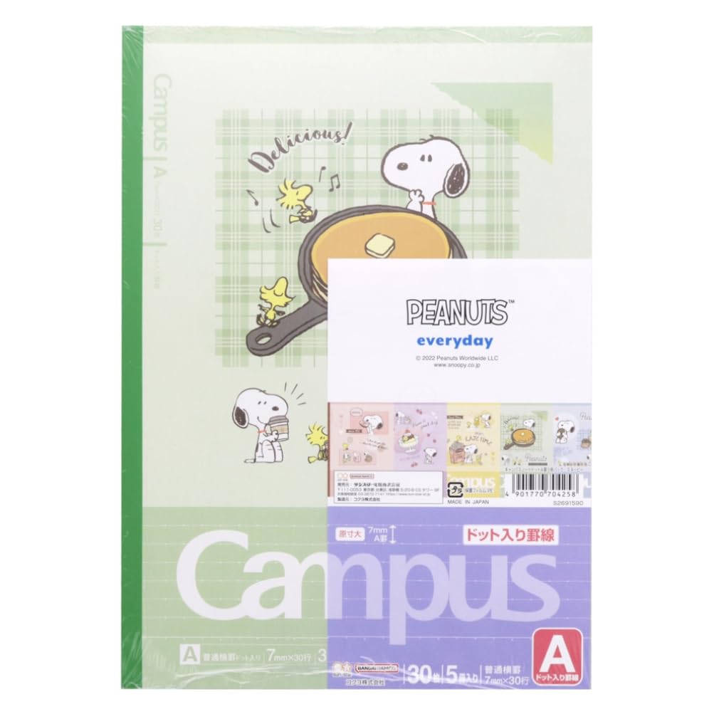 Sunstar Stationery Snoopy Canvas Notebook Dot A Ruled Snoopy Classic S2691590 5-Pack