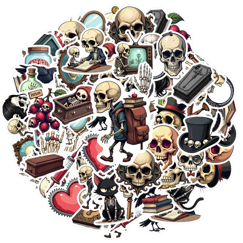 35-100pcs Gothic Skull Stickers Packs Waterproof Diy Skateboard Luggage Laptop Guitar Cool Sticker Decor Gift