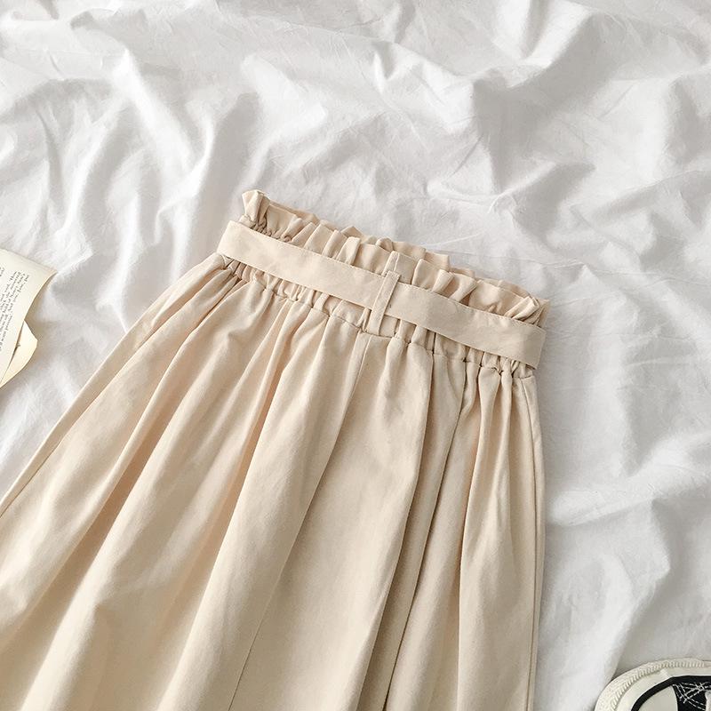 2025 Women's Korean Simple A-Line Midi Skirt: High Waist, Elastic, Versatile for Spring and Autumn