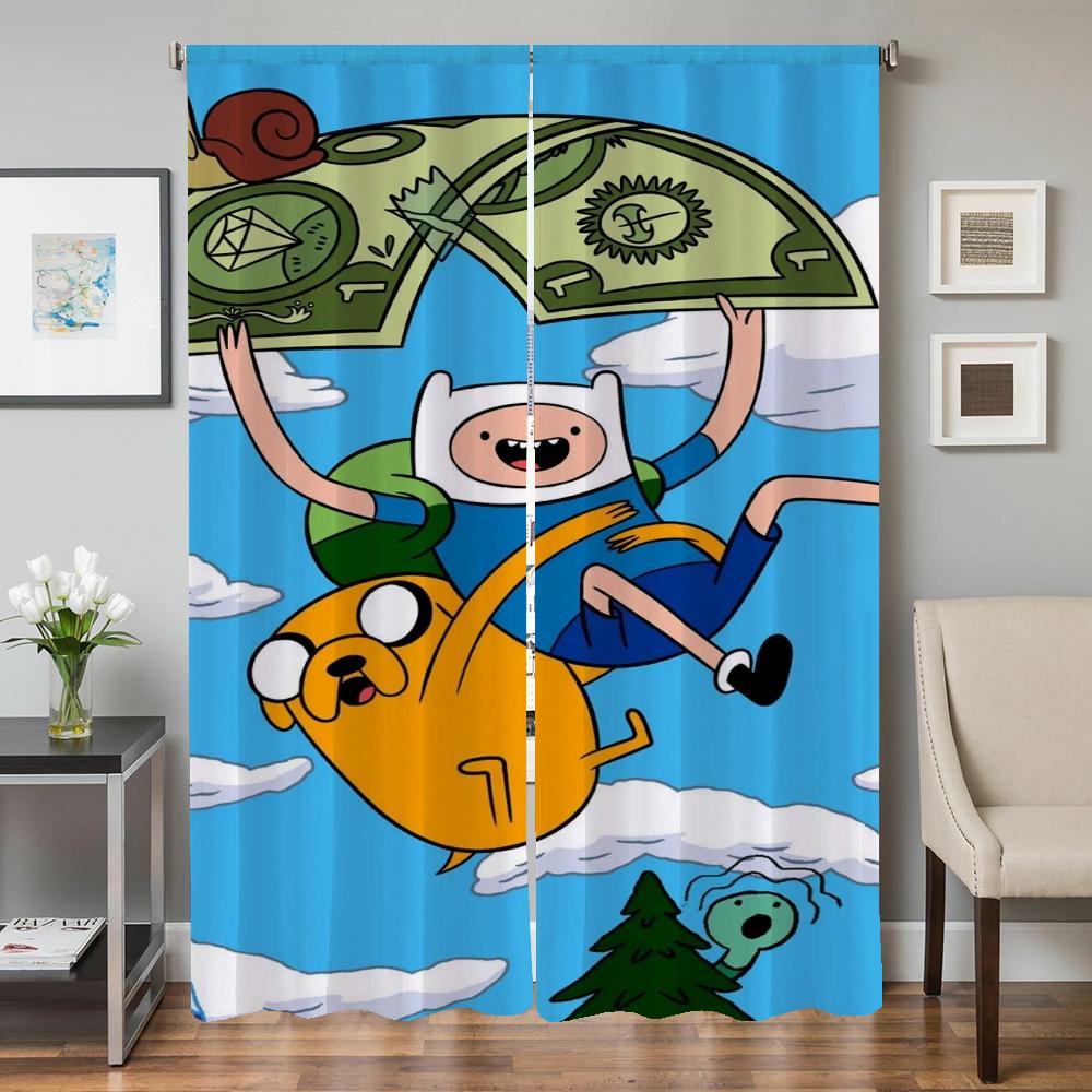 Zasłony Okienne Kuchenne do Salonu 2 Sztuki Zasłony Zaciemniające Zasłona na Drzwi A-adventure Time Przegroda Dekoracja Sypialni