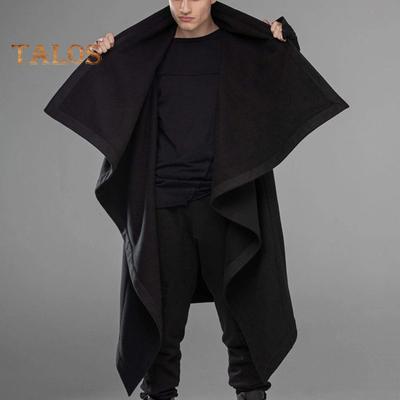 Herren Mantel Stehkragen Langarm Street Style Windbreaker Einfarbig Unregelmäßiger Saum Mittellange Oberbekleidung Punk Style Winter Oberbekleidung