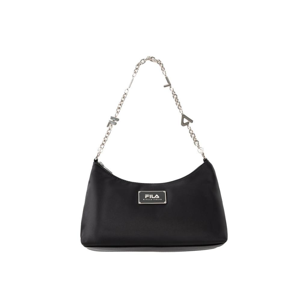 Fila Biscuit Bag Hobo Shoulder Versatile Large Capacity Fashion Casual Simple Daily Zipper Crescent Bag Chain Convenient Carry Design F13W428172FBK