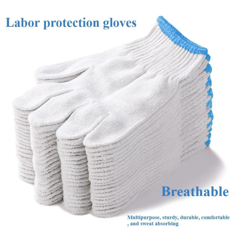 6/12pairs Lampshade Cotton Non-slip and Wear-resistant Construction Site Work Gloves, Encrypted White Labor Protection Gloves