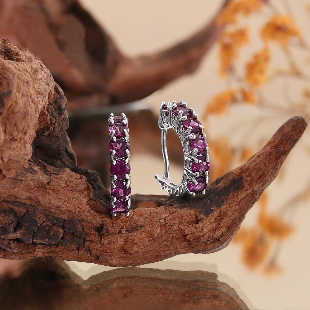 Bolai,Elegant 925 Sterling Silver Women's Clasp Earrings Natural Round 3.5mm Rhodolite Garnet Fine Jewelry Gift for Daily Wear