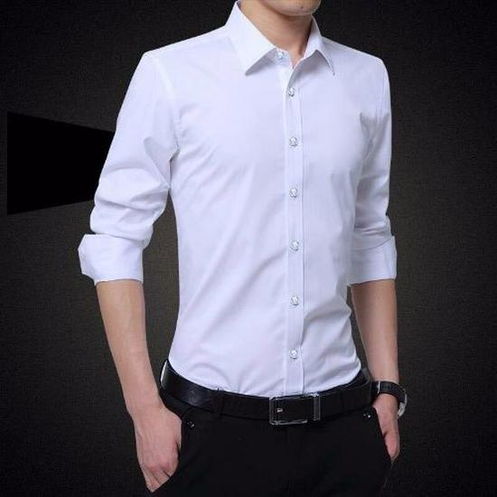 Men's Business Casual White & Black Slim Fit Shirt - Spring/Autumn Fashion, Short & Long Sleeve Options