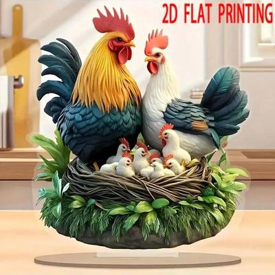 Bohemian Crystal Chicken Family Desktop Decoration Suitable for Home and Office Decoration, Suitable for Easter Decoration, 1 Pc