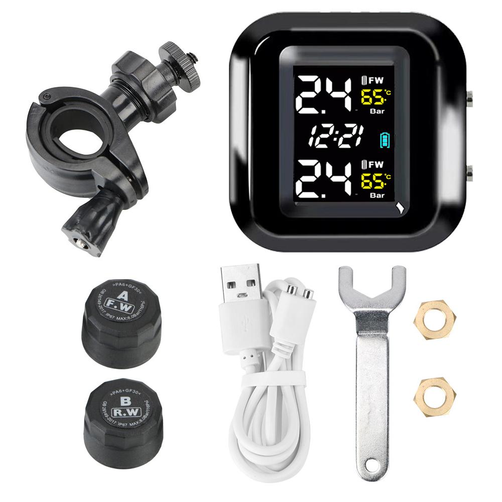 Sistema di monitoraggio della pressione dei pneumatici per motociclette con display digitale Sistema di allarme per il monitoraggio della pressione dei pneumatici wireless per motociclette 2 sensori esterni per pneumatici per motociclette Moto