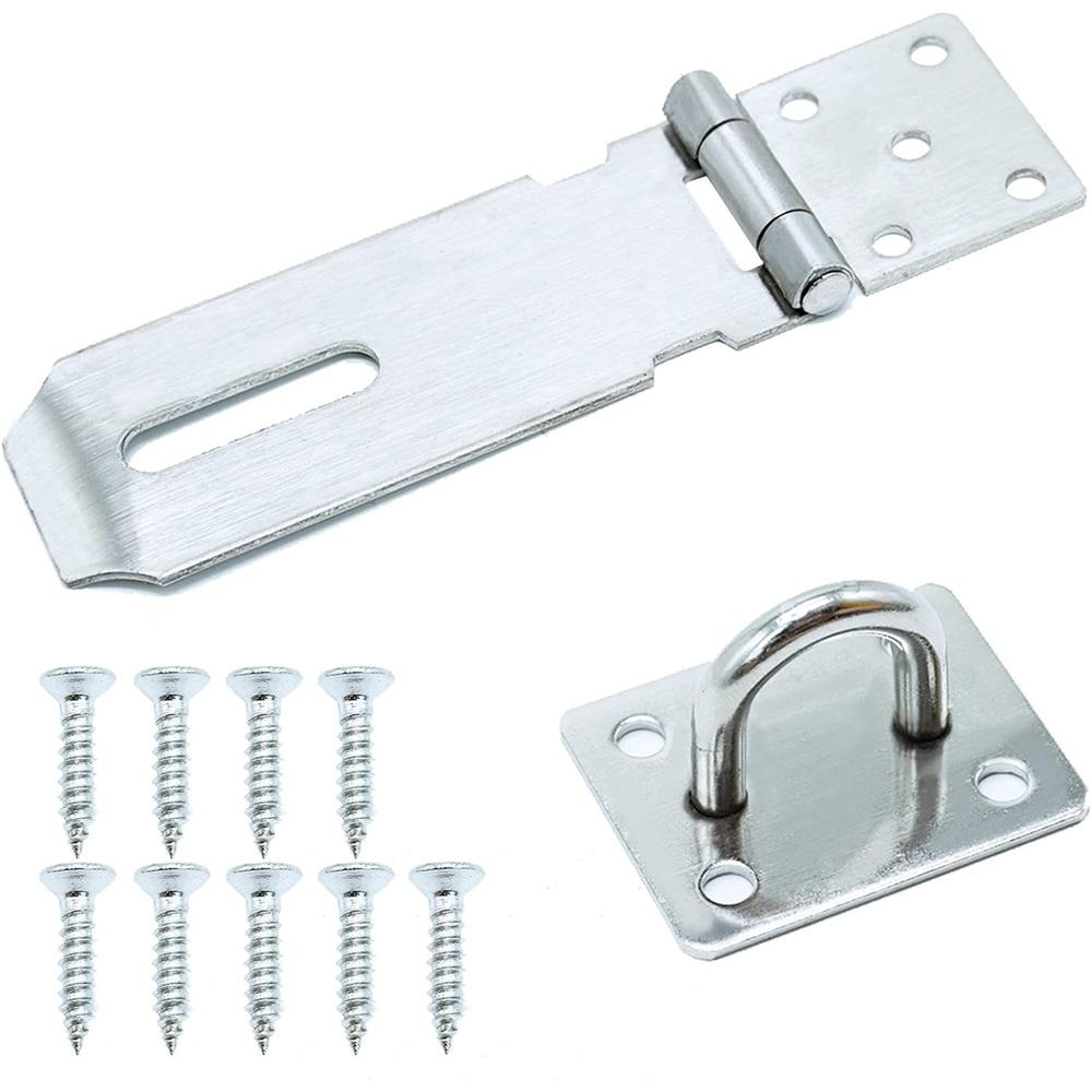 Door Padlock Hasp, 3 Inch Stainless Steel Hasp And Staple Shed Lock Latch Heavy Duty Gate Security For Window Cabinet Pet Cage Crate,Silver
