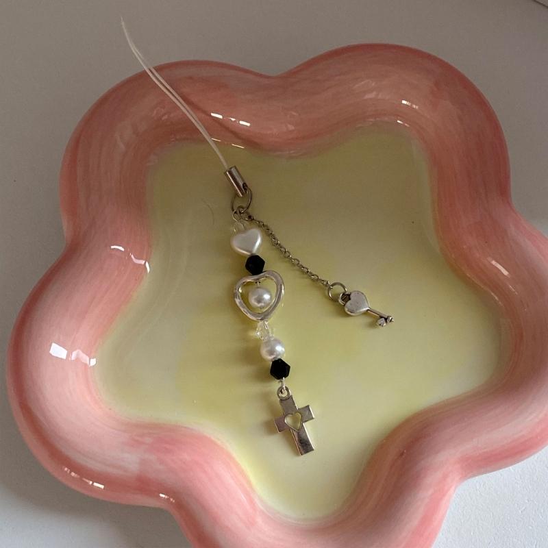 Blumen-Schleifenknoten Gekreuzter Anhänger Lanyard Liebesherz Perle Cartoon Zubehör