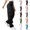 Dame Elastisk Høyt Liv Cargobukser Stretch Casual Vide Ben Streetwear Fallskjerm Vandrebukser Med Lommer