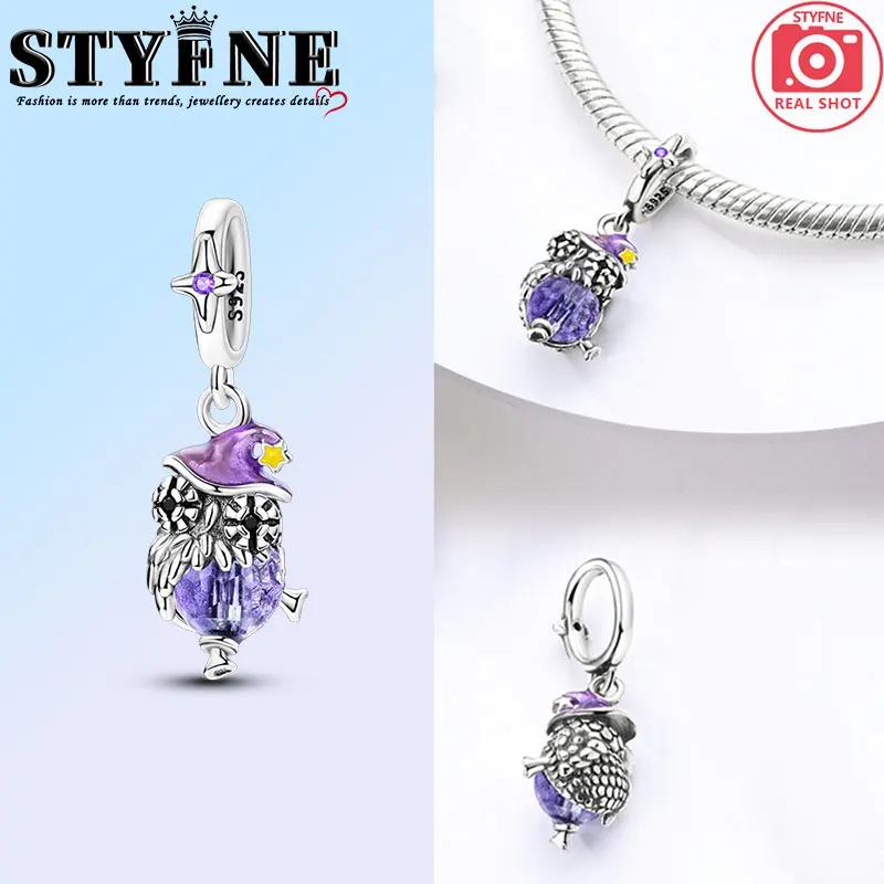 Copper Fashion Purple Owl Charms Beads Owl Safety Chain Fit Original Bracelets Diy Graduation Jewelry Gifts