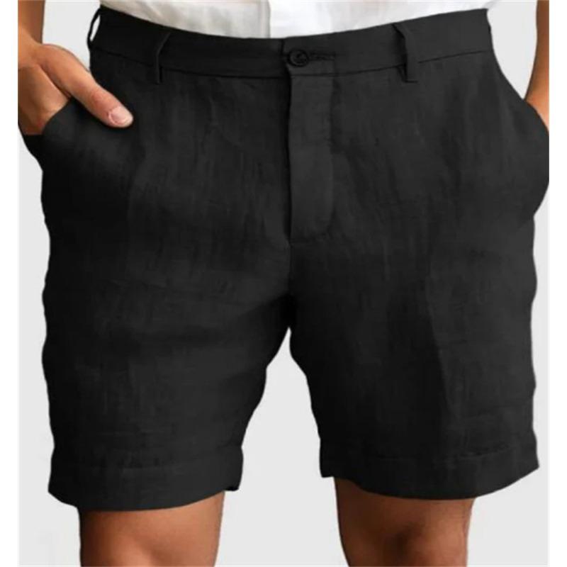 Men's Linen Blend Shorts Casual Solid Color Summer Beach Trousers
