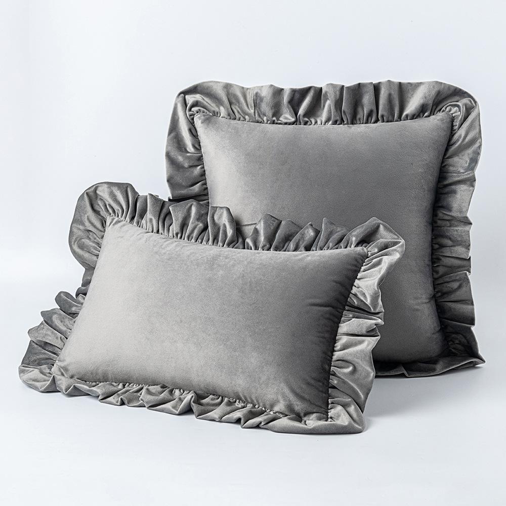 Ruffled Edge Minimalist Solid Color Velvet Pillow Cover For Home Decor Sofa Bed Throw Cushion Window Seat Lumbar Support Pillow Case