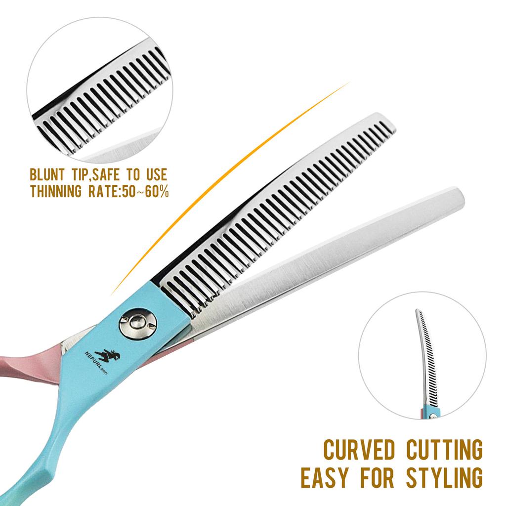 Manico Meideng da 6,5 pollici, Forbici Curvate con Denti a Lisca di Pesce Colorati, Forbici Curve, Forbici per Toelettatura Animali, Forbici Sottili, Denti Curvi