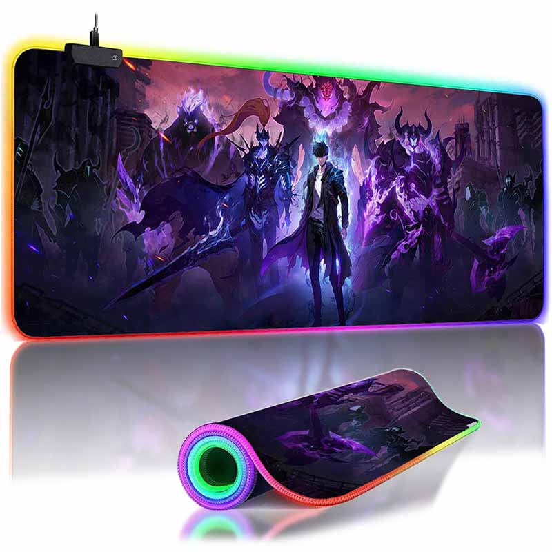 RGB Backlit Anime Solo Leveling Mouse Pad Cute Anime Grils Lager Gamer Accessories Overwatched Mouse Mat Non-Slip Keyboard Mat