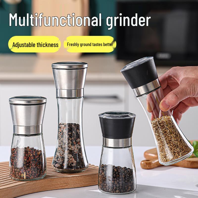 Creative Stainless Steel Spice Grinder - Adjustable Coarseness, Manual Glass Black Pepper Mill