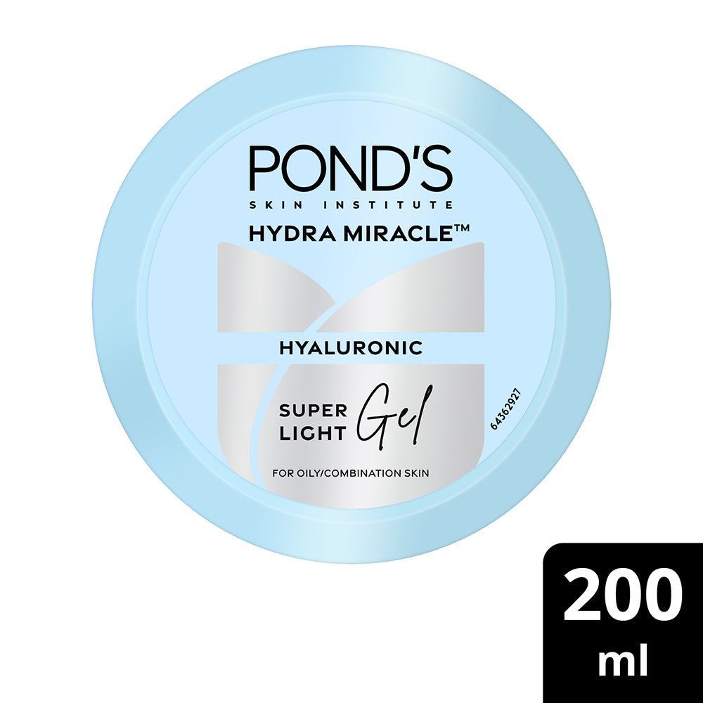 Pond's Super Light Gel Moisturiser 200ml For Oily Skin With Hyaluronic Acid Vitamin E – Fast Absorbing, Non Greasy, Daily Glow Care
