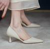 2024 Spring Elegant Black Suede Women's High Heels Shoes Sexy Apricot Beige PU Leather Pointed Toe Pumps Stiletto Party Shoes