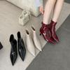 2025 Autumn and Winter New Thin Boots~ Thin Heel High Heel Pointed Temperament Soft Leather Rear Zipper Korean Version of Versatile Short Boots