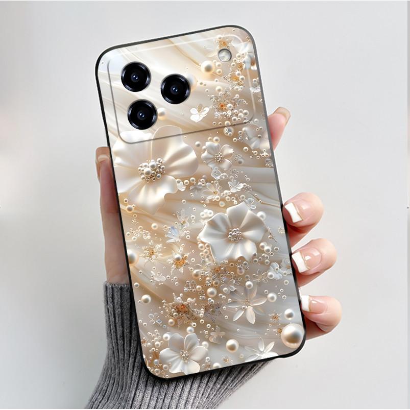 Printing Pattern Case For ZTE Blade A76 4G Z2474 Soft Silicone Black Shell Cover Cute Flower Cartoon Casing