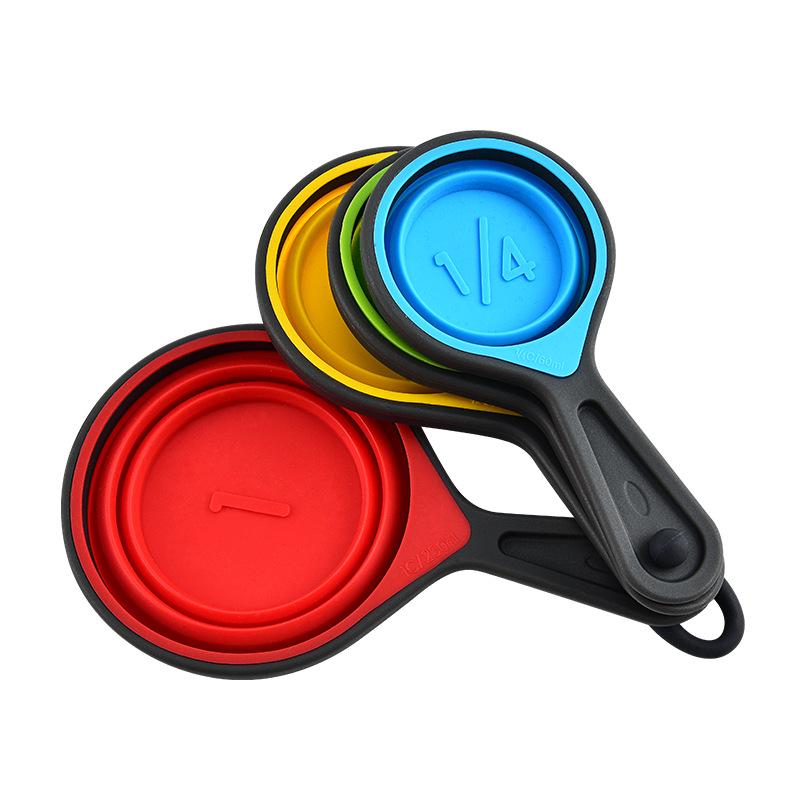 Four-Piece Colorful Foldable Silicone Measuring Cups and Spoons Set