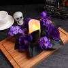 Halloween Candle Rings Wreath Artificial Purple Rose Black Leaves Candle Holder Wreath for Halloween Table Centerpieces