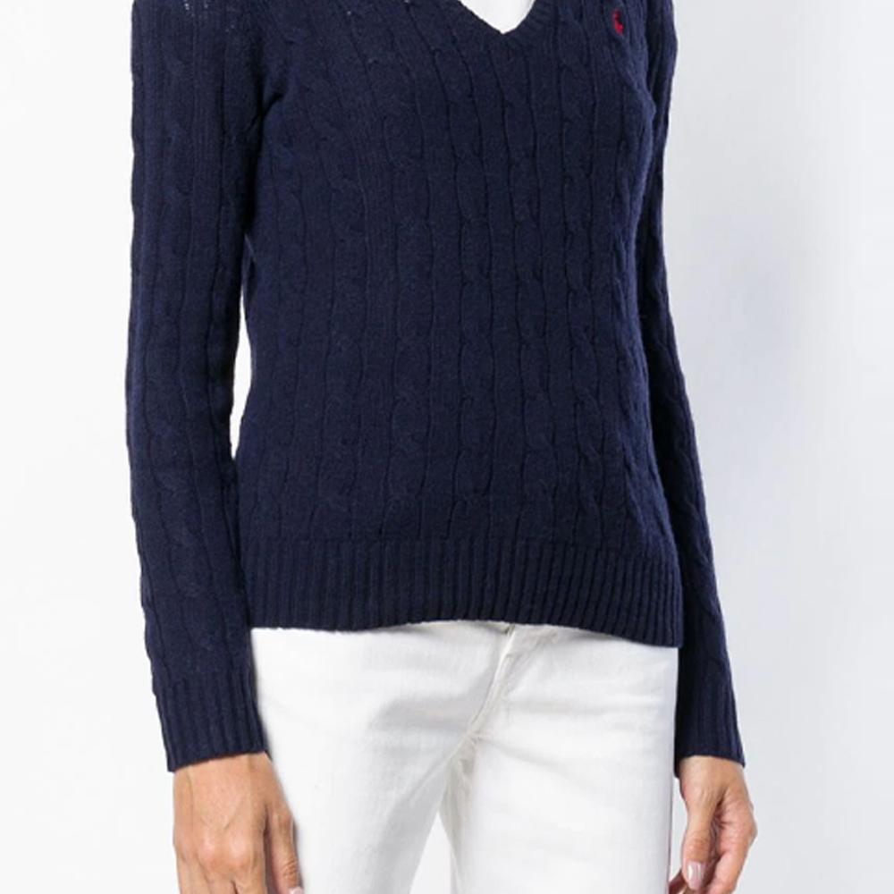 Polo Ralph Lauren FW21 Logo Solid V-Neck Knit Sweater Women Sweater Blue 211508656-009