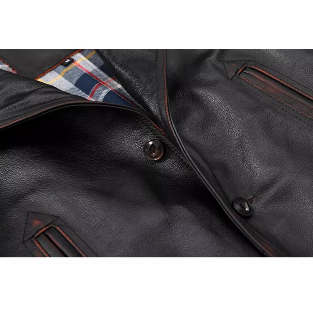 Giacca lunga da uomo in vera pelle, taglia cinese, classica, nera, in pelle di mucca, casual, in tessuto di pelle