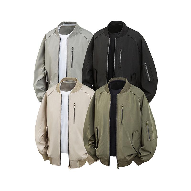 Unisex Retro Bomber Jacket with Solid Colors & Print Designs - Perfect for Spring & Autumn Casual Wear