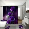 4Pcs Bathroom Shower Curtain Set Purple Rose Bathroom Curtain With 12 Hooks Non Slip Rugs Toilet Cover Mat Bathroom Partition