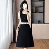 High-end temperament fake two-piece splicing skirt women's summer large-size ruffle leaf edge thin waist dress