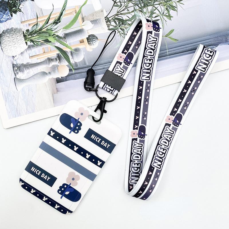Estuche deslizante de dibujos animados Kawaii, etiqueta de identificación, funda para permiso de trabajo, funda con estampado de oso y conejo, soporte para tarjeta con nombre de permiso de trabajo