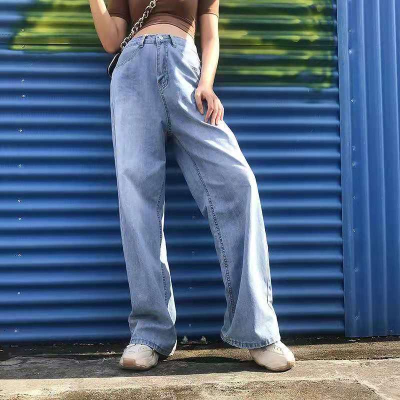 Damen Jeans mit Hoher Taille, Geradem Bein und Weiter Passform - Schlankmachend, Bodenlang, Lässige Passform