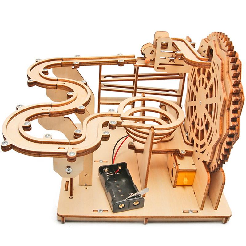 Drewniane Puzzle DIY Tor Kulkowy Zestaw 3D Model do Składania Zestaw Budowlany Silnik Parowy Zabawki Edukacyjne dla Dorosłych Dzieci Prezenty Urodzinowe