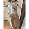 Kumikumi Sweet and Spicy Style Cat Print Sloping Shoulder Short Sleeve T-shirt Women Summer Chic Age-Reducing Niche off-Shoulder Top