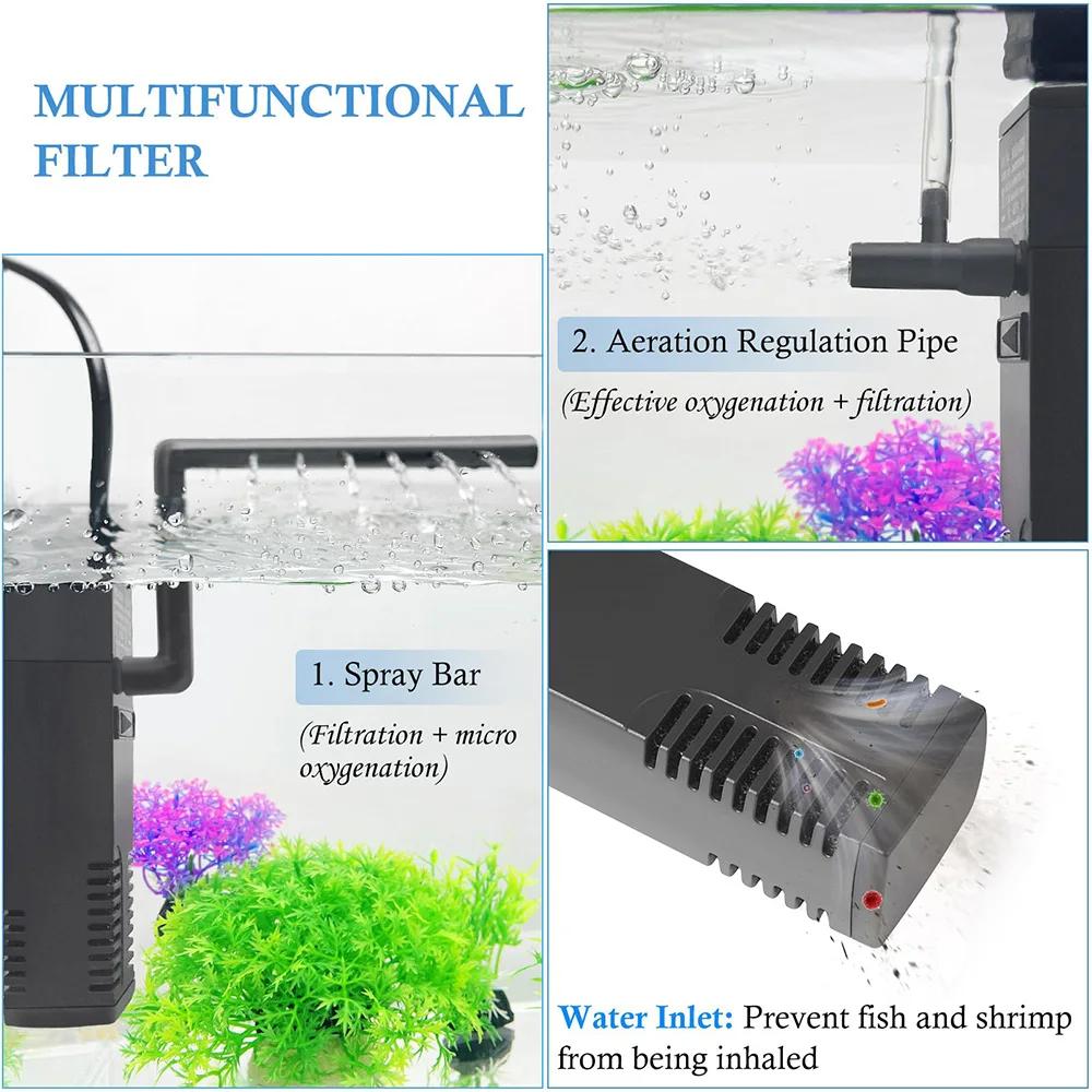 EU PLUG Fish Tank 3-In-1 Silent Oxygen Pump Low Level Water Turtle Tank Filters Aquarium Submersible Pumps Fishbowl Accessories