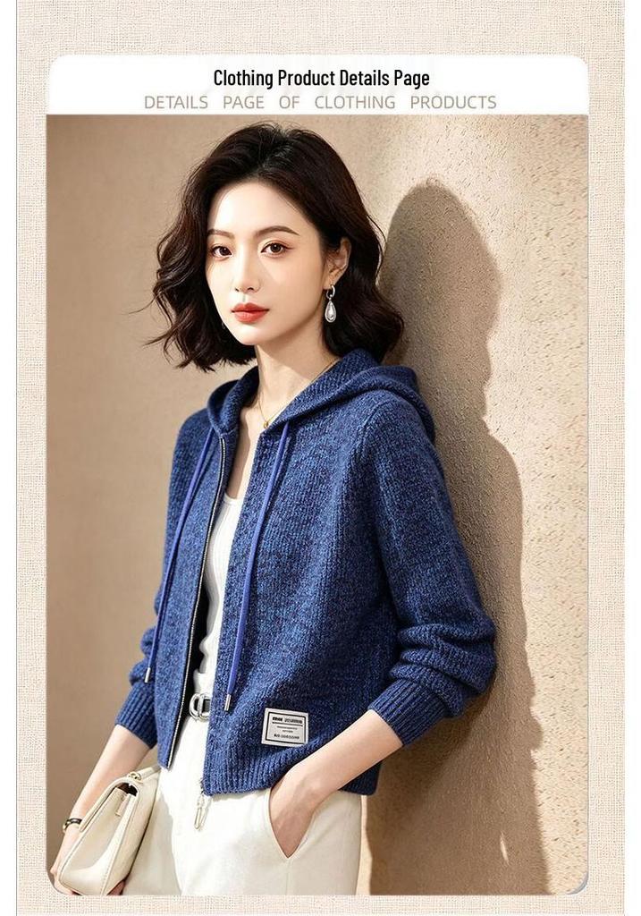 Women's Zip-Up Knitted Hooded Cardigan