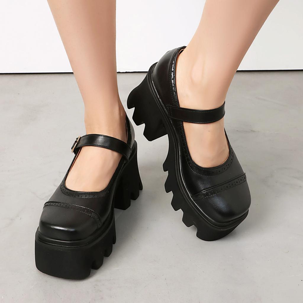Mary Jane Shoes Thick Heel High Heel College Style Small Leather Shoes Niche Design Sense Thick Sole Single Shoes Women Fat Feet Wide Feet Women Shoes